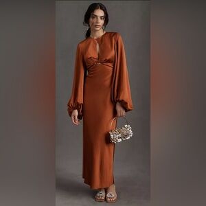 Significant Other Gown Sz 6 Demi Backless Rust Red Satin Long Sleeve Column Maxi